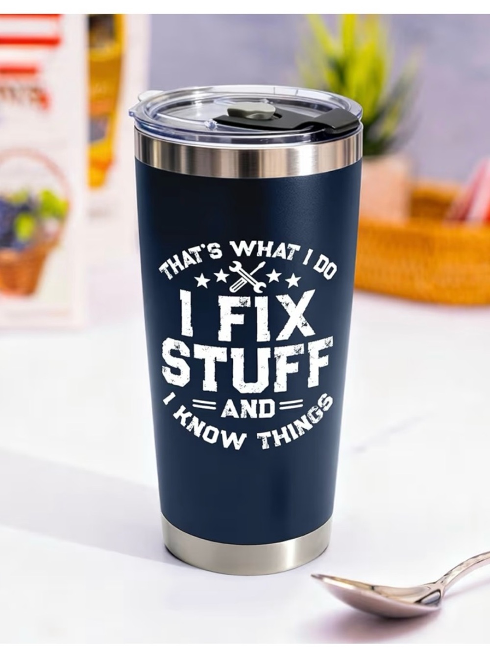 Amazon Navy Travel Tumbler with White Tool Graphic